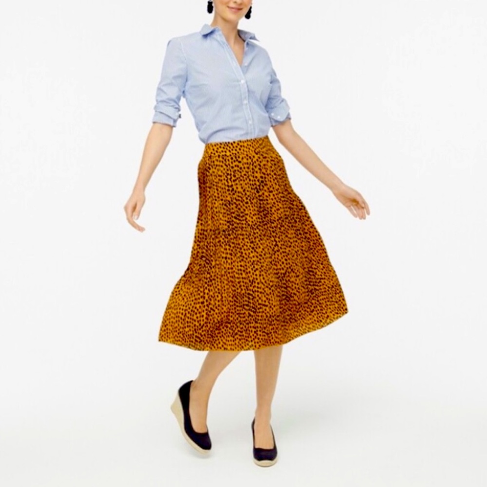 J. CREW Pleated Midi Skirt Cheetah/ Dot Print  A0089 Size 0